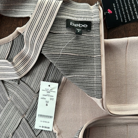 Bebe Luxe Bandage Criss Cross Bodycon Dress Blush Pink Small NWT - Picture 6 of 11